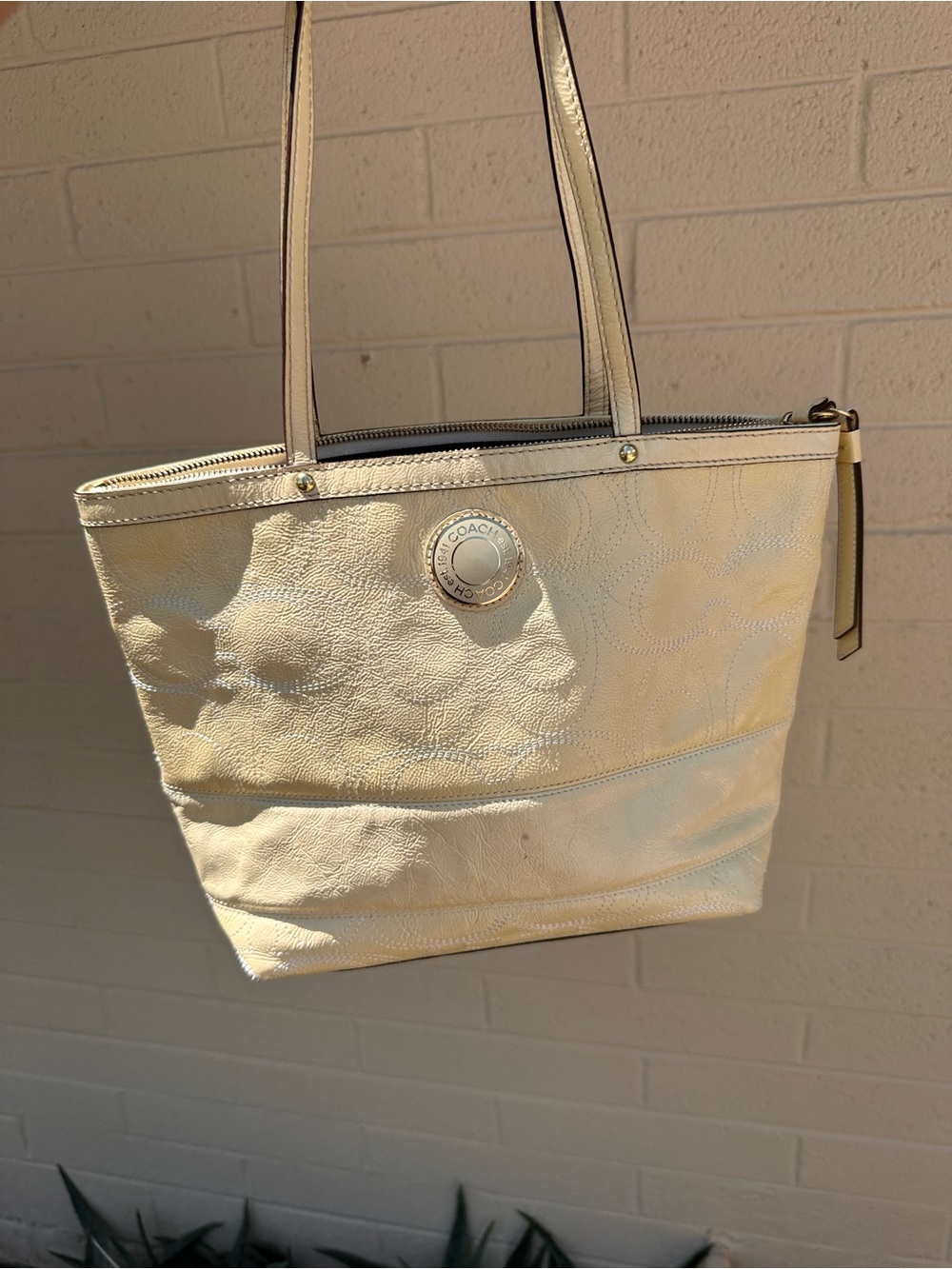 Coach Cream Leather Tote Bag with tag attached